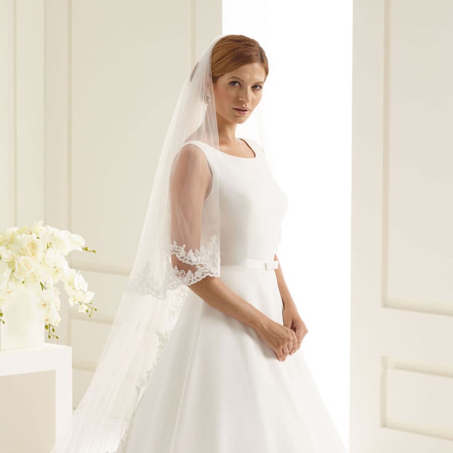 Arya velo da sposa doppio in tulle avorio Church con bordo in pizzo 220-80cm - S164
