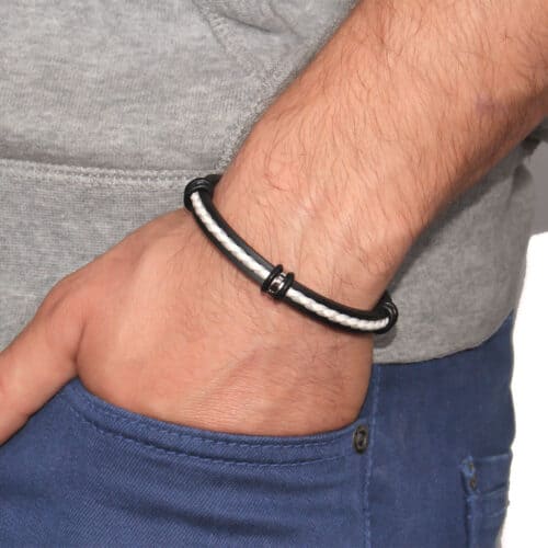 Bracciale uomo in caucciù, pelle e acciaio