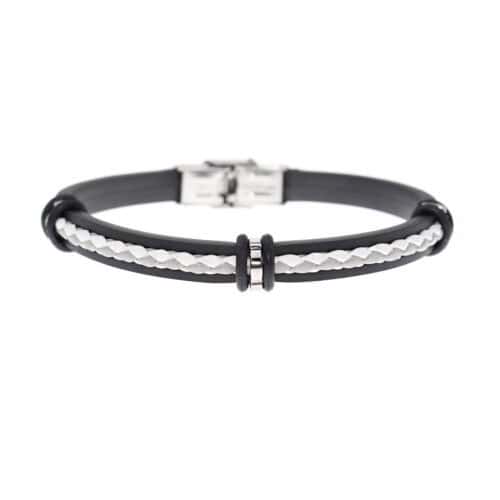 Bracciale uomo in caucciù, pelle e acciaio 59MD