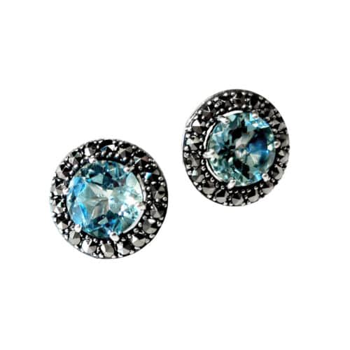 AryA Gioielli | Women's 925 silver blue topaz earrings with marcasite - front view on white background