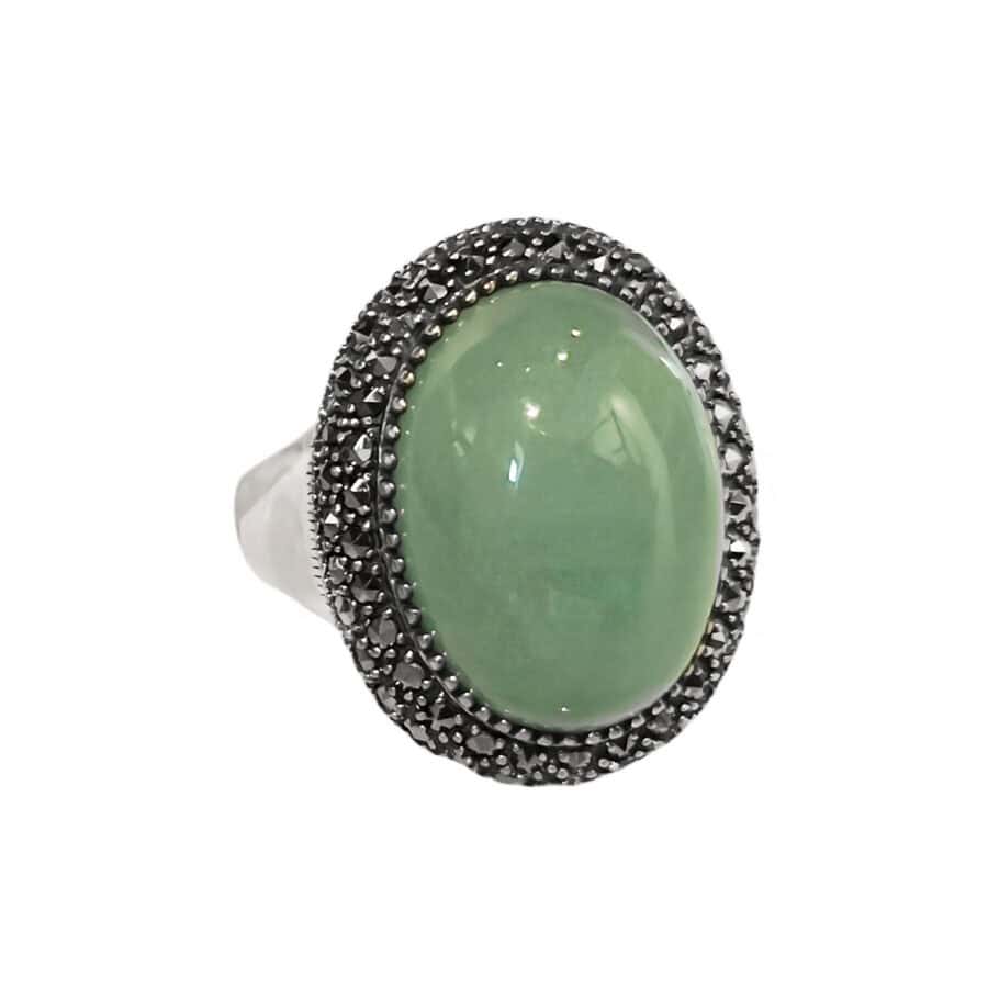 AryA anello donna in argento 925 con giada verde ovale e marcasite 311IMIM