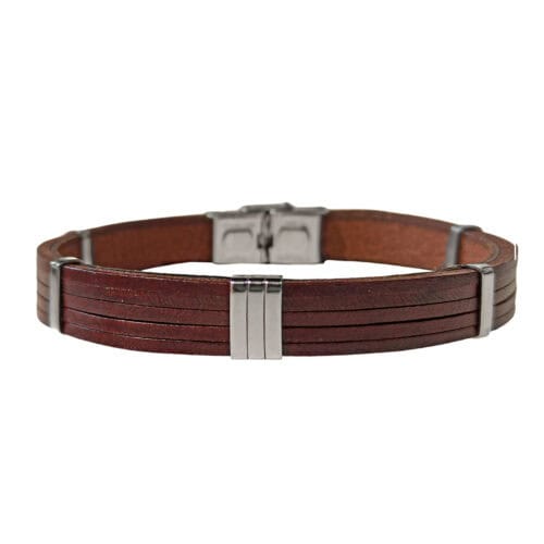 AryA Bracciale uomo multifilo marrone in cuoio e acciaio - M625MD