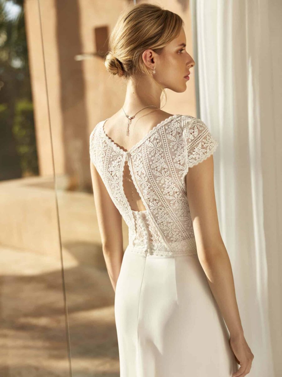 AryA Sposa | Bianco Evento bolero sposa a maniche corte in pizzo - E412 - Posteriore