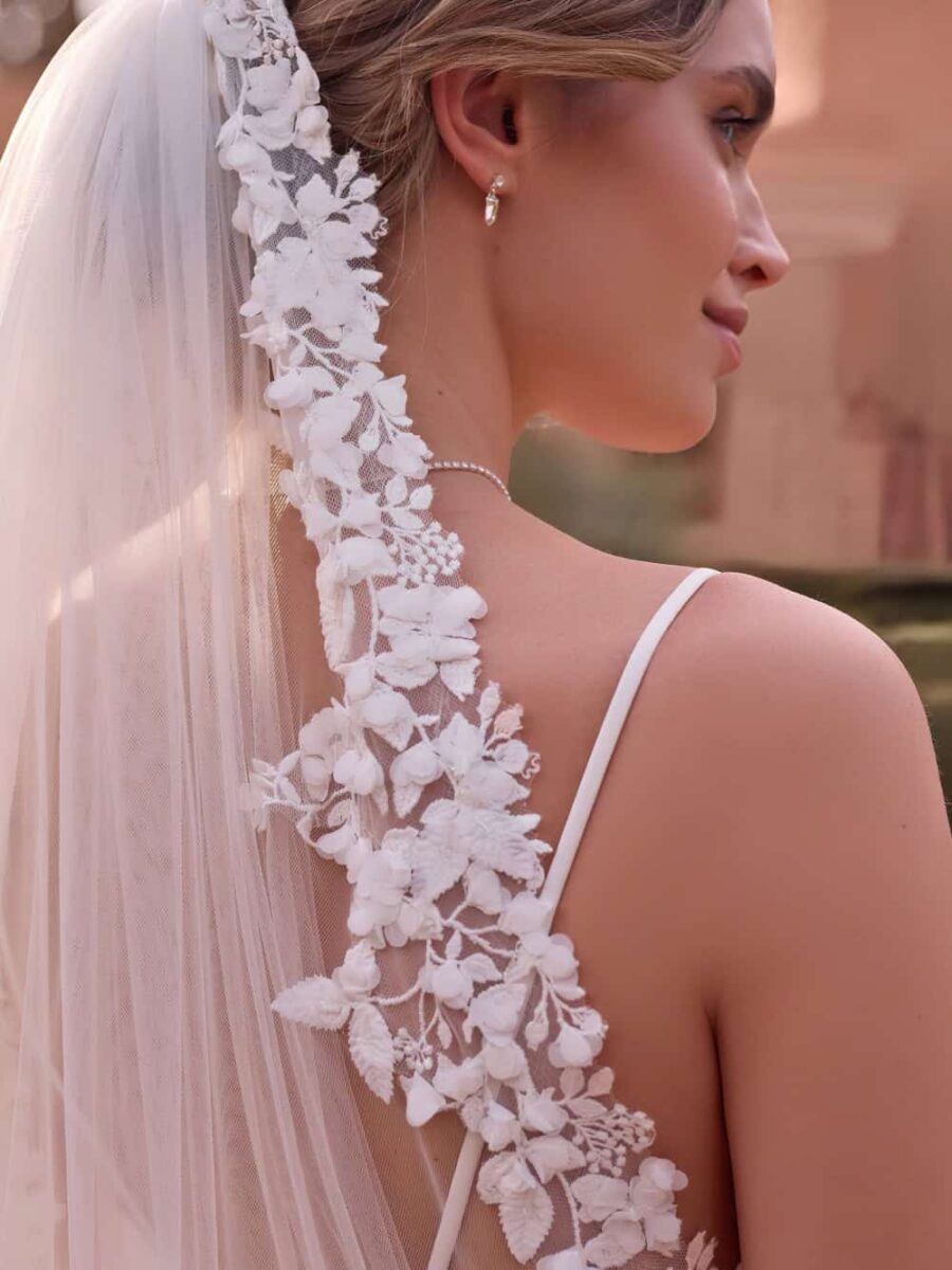 AryA Sposa | Bianco Evento velo da sposa lungo con bordo in pizzo 170cm - S534 - dettaglio pizzo