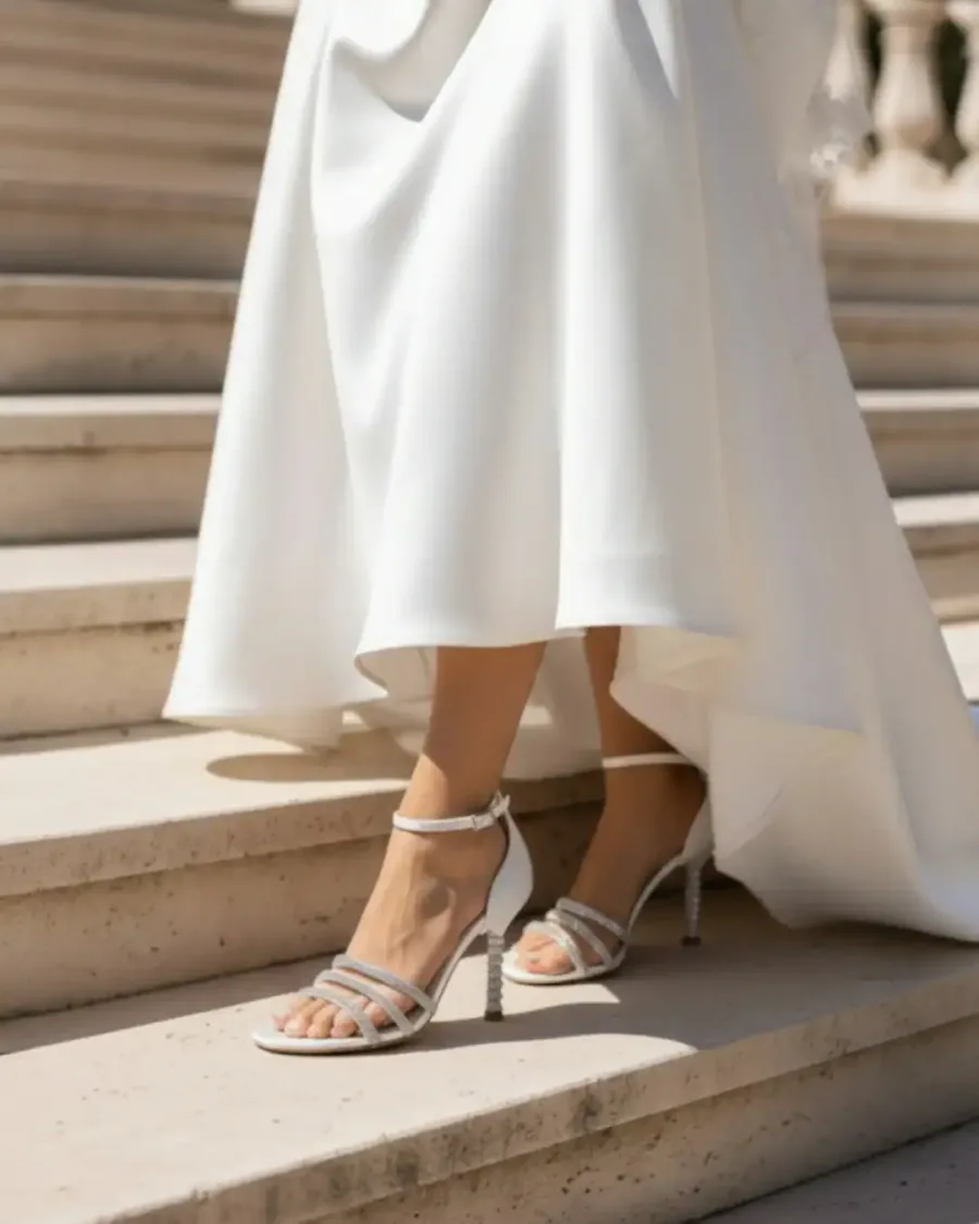 AryA Sposa | Avalia YOKO sandali sposa con cinturino e bande in strass - indossate da sposa - vista laterale