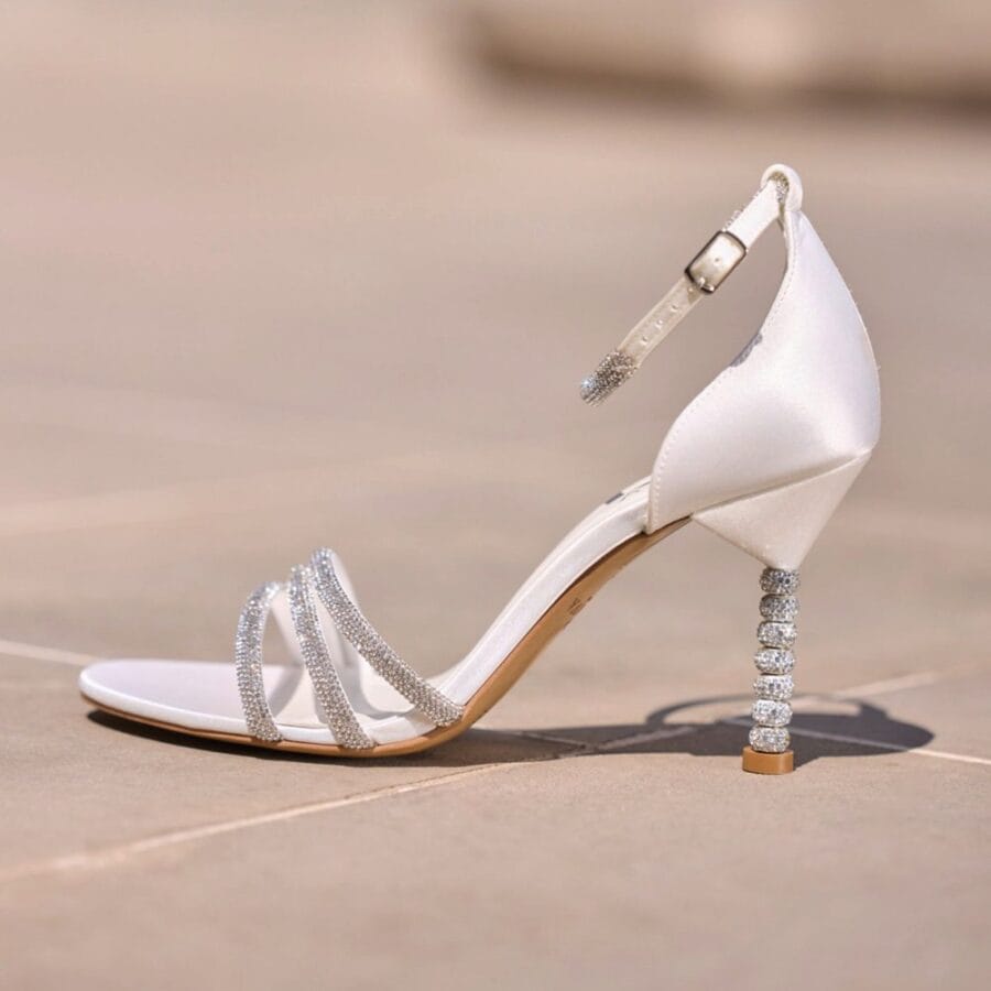AryA Sposa | Avalia YOKO sandali sposa con cinturino e bande in strass - su sfondo neutro - vista laterale