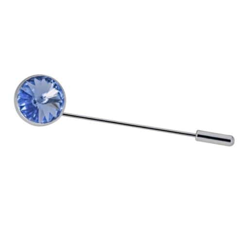 AryA Gioielli | Spillone cravatta uomo con punto luce Swarovski azzurro - 444AB - su sfondo bianco vista frontale